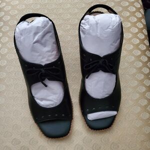 Anthropologie Clara Black Leather Open-Toed Shooties, SZ 9